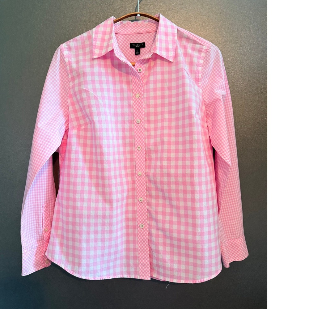 Talbots Gingham Button Down Women SP Pink Excellent Mixed Scale Cotton Shirt